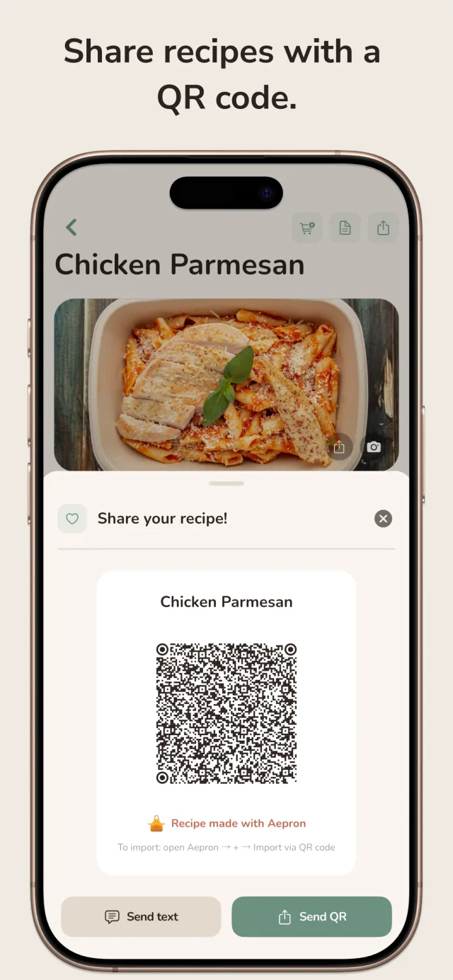 Share a recipe as a QR code that friends scan to import it instantly.