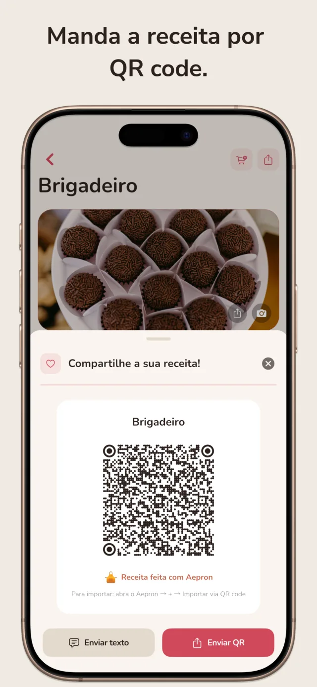 Compartilhe uma receita como QR code que os amigos escaneiam para importar na hora.